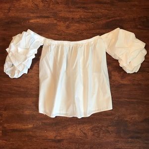 White off the shoulder puffy sleeve shirt